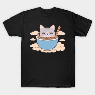 cute cat eats Bowl of ramen cuteness enthusiasts T-Shirt